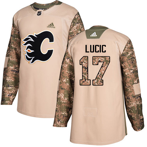 Adidas Flames #17 Milan Lucic Camo Authentic 2017 Veterans Day Stitched Youth NHL Jersey